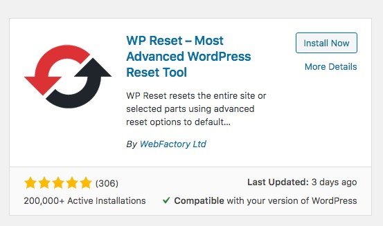 WP Reset tool