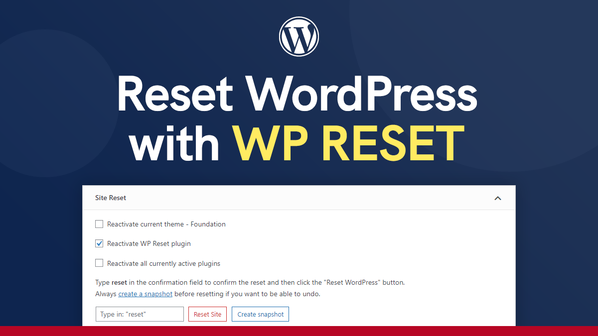 WP Reset tool